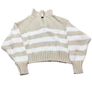 Quince Beige and White Striped Sweater